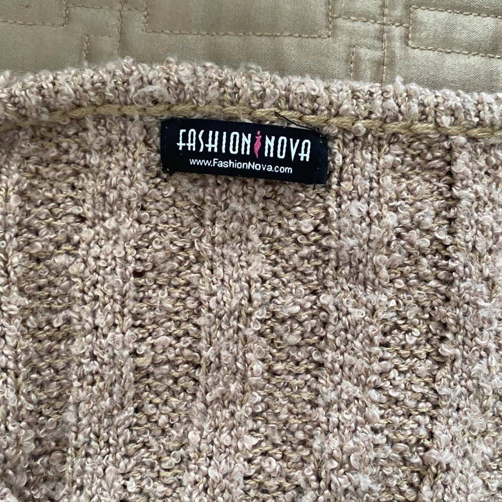 Fashion Nova Oversized Laced Front Sweater Camel Tan - Size Small - Picture 3 of 4